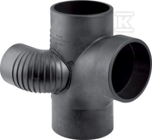 Czwórnik odsadzkowy PE Silent-db20 HT 110x110x75/88.5 prawy, dwupłaszczyznowy, sanitarny, do