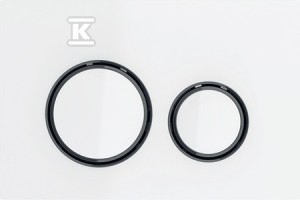 Przycisk spłukujący Sigma21, przedni, szkło białe, pierścienie: czarny chrom o