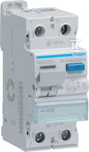 Wyłącznik różnicowoprądowy 1P+N 25A 30mA 10kA AC