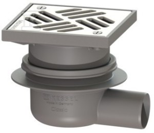 Wpust Classic DN50, odpływ boczny z przykręcaną kratką nierdzewną 138x138