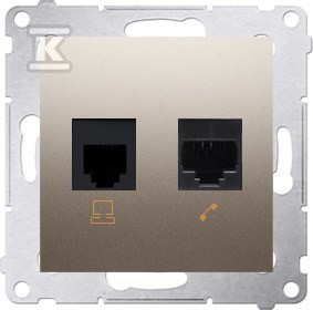 Gniazdo komputerowe RJ45 kategoria 5e + telefoniczne RJ12, złoty mat