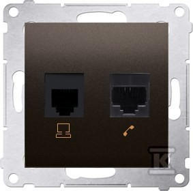 Gniazdo komputerowe RJ45 kategoria 5e + telefoniczne RJ12 (moduł), brąz
