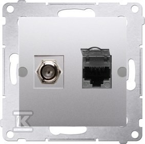 Gniazdo antenowe typu F + RJ45 kat.6 (moduł), srebrny mat,