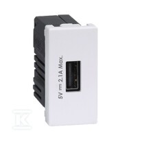 USB ładowarka K45 (45x22,5) gniazdo typ A 5V/2,1A, czysta biel,