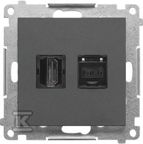 Gniazdo HDMI + RJ45 kat.6. (moduł): Grafitowy mat, SIMON55 o