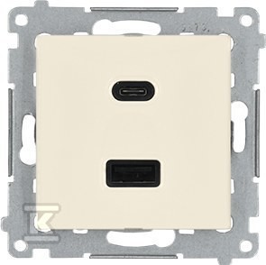 Ładowarka USB podwójna, C+A, kremowy, maksymalna moc ładowania:30W, SIMON54 o