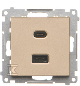 Ładowarka USB podwójna, C+A, 3,1A, 30W, szampański mat, SIMON55 o