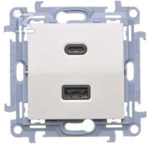 Ładowarka USB podwójna, C+A, 30W, biały, SIMON10
