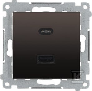 Ładowarka USB podwójna, C+A, brąz mat, metalizowany, maksymalna moc ładowania:30W,