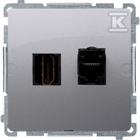 Gniazdo HDMI + RJ45 kat.6. (moduł), srebrny mat, BASIC MODUŁ