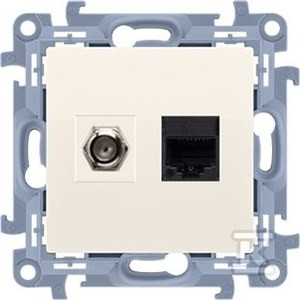 Gniazdo antenowe typu F + RJ45 kat.5e (moduł), krem, SIMON10