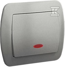 Łącznik jednobiegunowy z podświetleniem, 10AX, 250V~, zaciski śrubowe, aluminiowy, AKORD