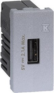 USB ładowarka K45 (45x22,5) gniazdo typ A 5V/2,1A, aluminium, CONNECT