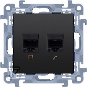Gniazdo RJ45 kat.6+gniazdo telefoniczne RJ11 (moduł), czarny mat, SIMON10 o
