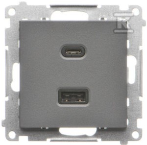 Ładowarka USB podwójna, C+A, 3,1A, 30W, grafitowy mat, SIMON55 o