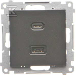 Ładowarka USB podwójna, C+A, 3,1A, 30W, czarny mat, SIMON55 o