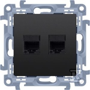 Gniazdo komputerowe podwójne RJ45 kategoria 5e (moduł), czarny mat, SIMON10
