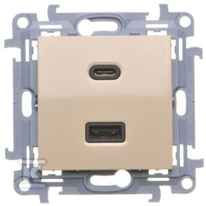 Ładowarka USB podwójna, C+A, 30W, kremowy, SIMON10
