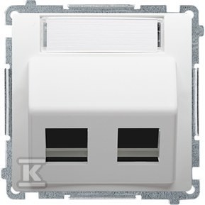 Pokrywa gniazd teleinformatycznych na Keystone skośna podwójna z polem opisowym.