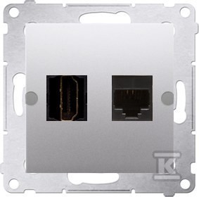 Gniazdo HDMI + RJ45 kat.6. (moduł), srebrny mat, SIMON54 o
