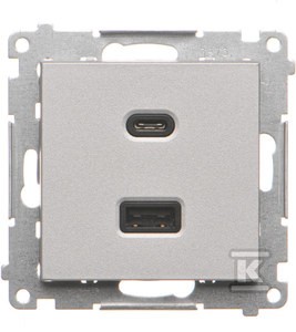 Ładowarka USB podwójna, C+A, 3,1A, 30W, aluminium mat, SIMON55 o