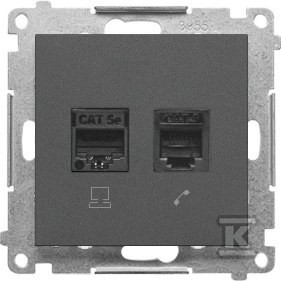 Gniazdo komputerowe RJ45 kategoria 5e + telefoniczne RJ12 (moduł): Grafitowy