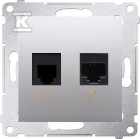 Gniazdo komputerowe RJ45 kategoria 5e + telefoniczne RJ12, srebrny mat