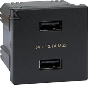 USB ładowarka K45 (45x45) gniazdo typ A 5V/2,1A, szary grafit,