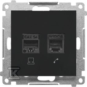Gniazdo komputerowe RJ45 kategoria 5e + telefoniczne RJ12 (moduł): Czarny