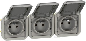 Gniazdo potrójne z uziemieniem 3x2P+Z, poziome, mechanizm 16A-250V~- szare, NOWE