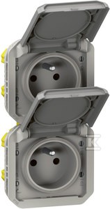 Gniazdo podwójne z uziemieniem 2x2P+Z, pioNOWE, mechanizm 16A-250 V~- szare,