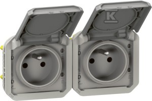 Gniazdo podwójne z uziemieniem 2x2P+Z, poziome, mechanizm 16A-250V~- szare, NOWE
