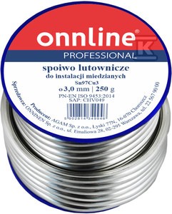 Spoiwo lutownicze/lut miękki Sn97Cu3 3,0mm 250g    1030003