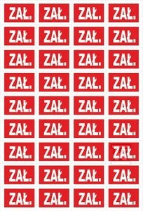 Tablica oznacznikowa samoprzylepna ZAŁ. NOZ Sztuka=arkusz, na 1 arkuszu jest
