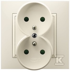 Gniazdo podwójne z uziemieniem kompletne z ramką, ecru ARIA o