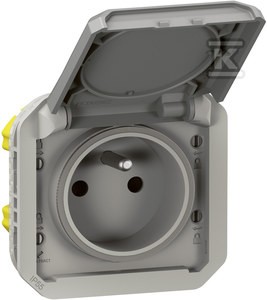 Gniazdo pojedyncze z uziemieniem 2P+Z, zaciski automatyczne, mechanizm 16A-250V~- szare,
