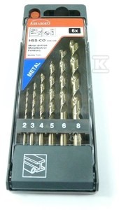 Zestaw wierteł HSS-Co DIN 338 kobaltowych, 6 szt, fi 2-3-4-5-6-8mm