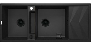 Zlewozmywak granitowy magnetyczny 2-komorowy z ociekaczem Magnetic, grafit metalik o