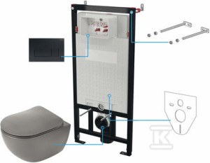 Zestaw WC podtynkowy 6 w 1 Peonia, antracyt, titanium o