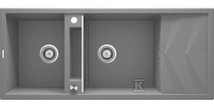 Zlewozmywak granitowy magnetyczny 2-komorowy z ociekaczem Magnetic, szary metalik o