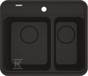 Zlewozmywak granitowy Momi, nero, 1,5-komorowy 600x520x230 mm + osprzęt Space-Saver