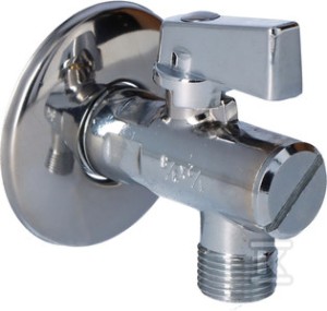 Zawór kulowy kątowy 1/2"x3/8" z rozetą i filtrem, uchwyt metalowy