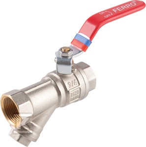 Zawór kulowy nakrętno-nakrętny z dźwignią, z filtrem, 1 1/4", F-Power